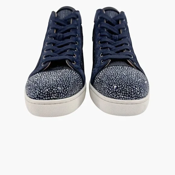 Christian Louboutin Louis Strass Sneaker Size 39 US 9 Navy Blue High Top Crystal - Picture 5 of 14